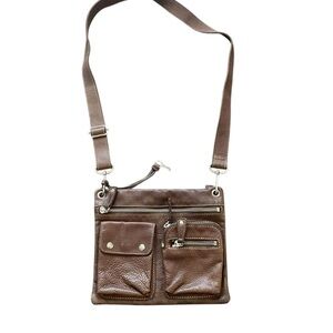 Fossil Sutter Brown leather zip top crossbody